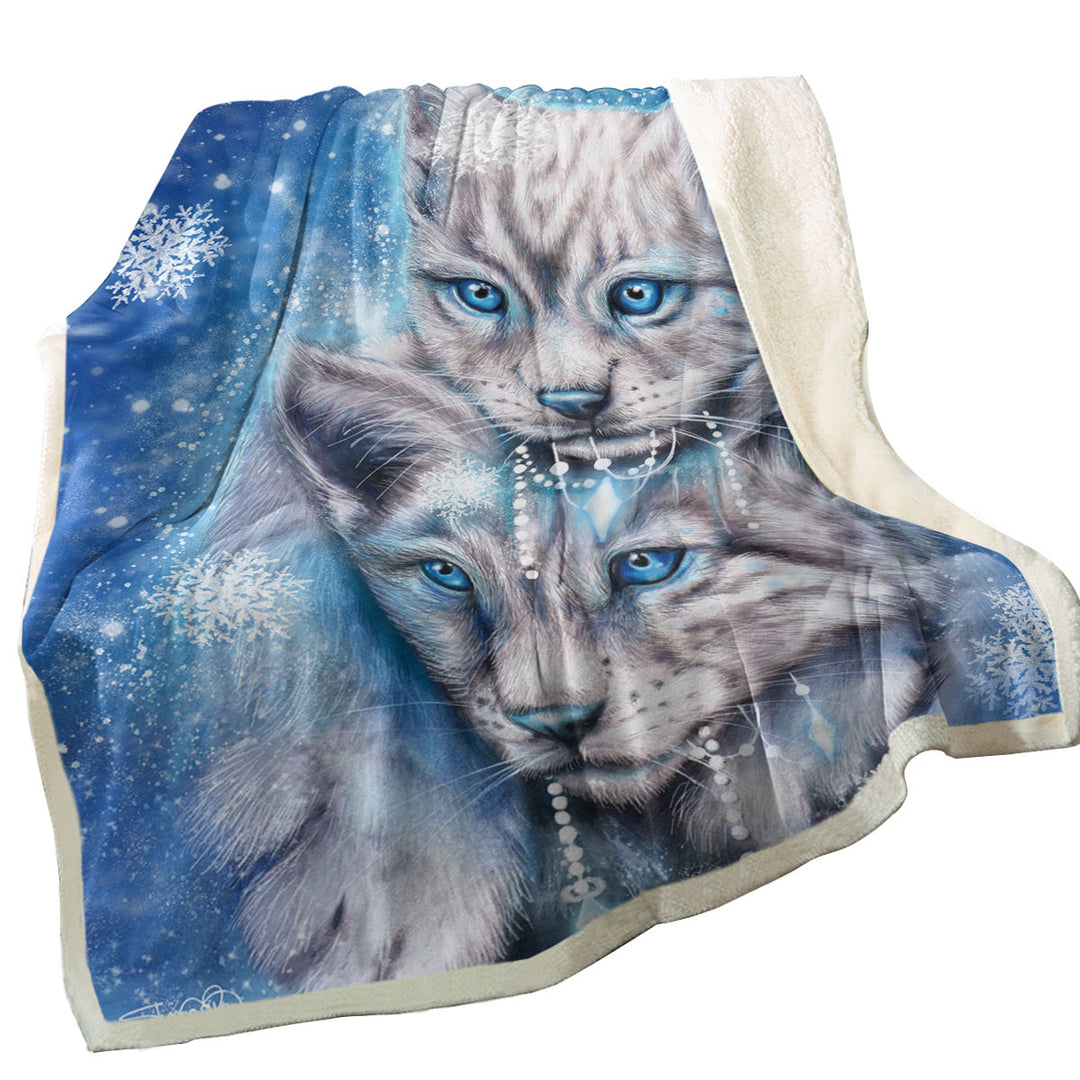 Wildlife Sofa Blankets Art Blue Winter Lynx Wild Cat