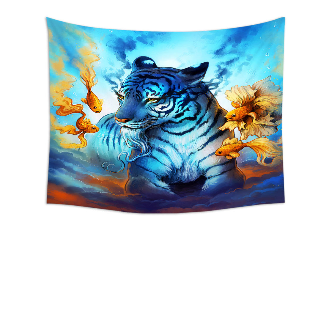 Wildlife Tapestry Painting Dream Gold Fish and Tiger