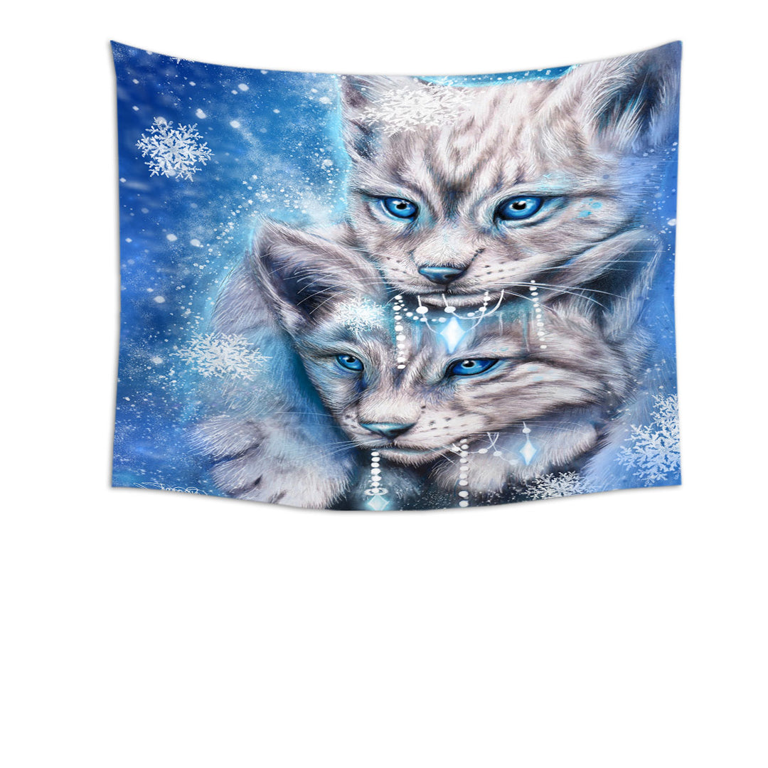 Wildlife Tapestry Wall Decor Art Blue Winter Lynx Wild Cat