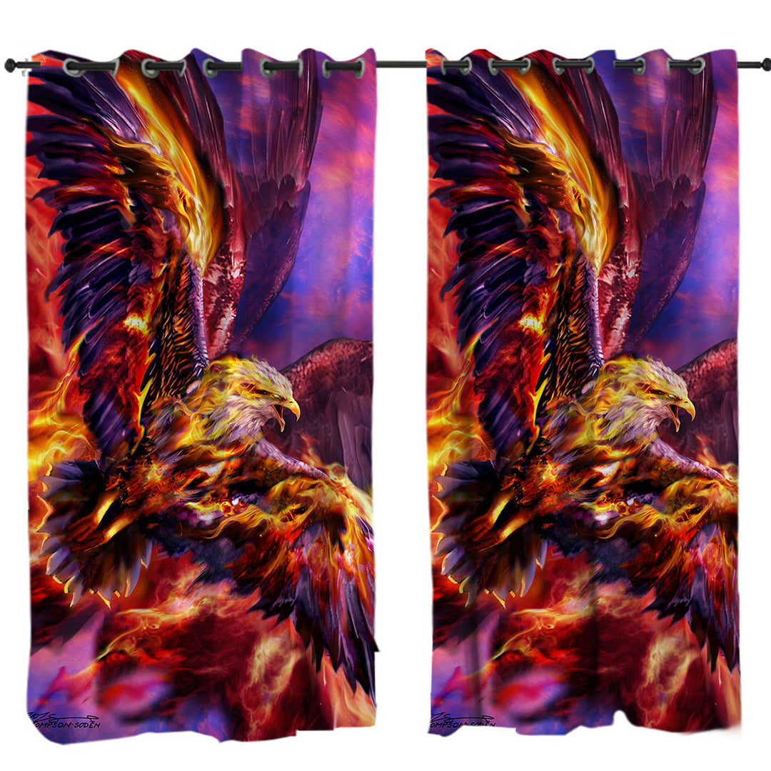 Window Curtains with Cool Mythology Bird Phoenix Rising