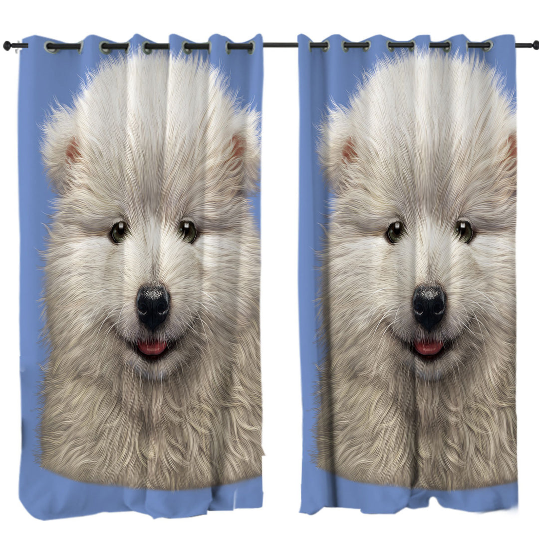 Window Curtains with Cute Animal Art Adorable Samoyed Dog Puppy