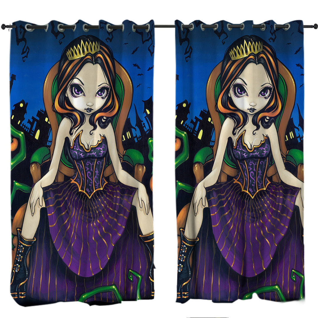 Window Curtains with Cute Goth Girl Queen of Halloween