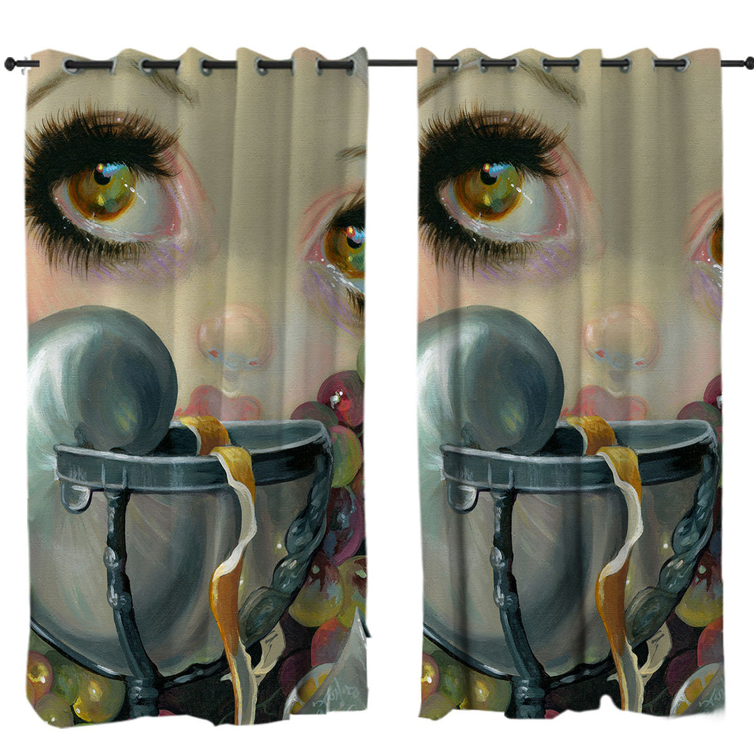 Window Curtains with Fine Art Painting Girl and Nautilus Shell Cup