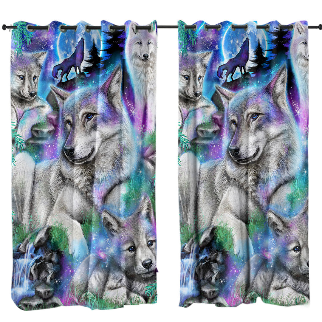 Window Curtains with Forest Animals Art Daydream Galaxy Wolves