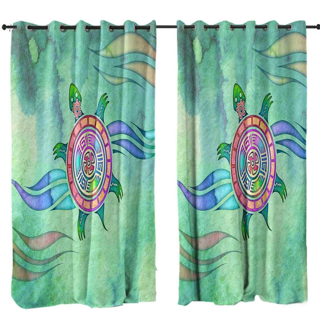 Window Curtains with Native American Animal Art Painted Turtle