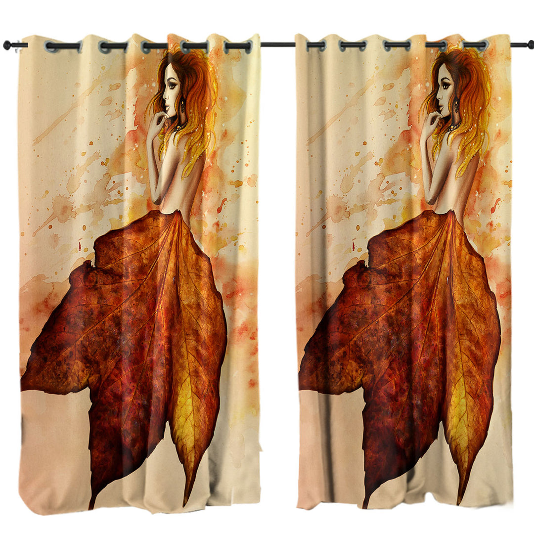 Window Curtains with Stunning Art Painting Miss Autumn