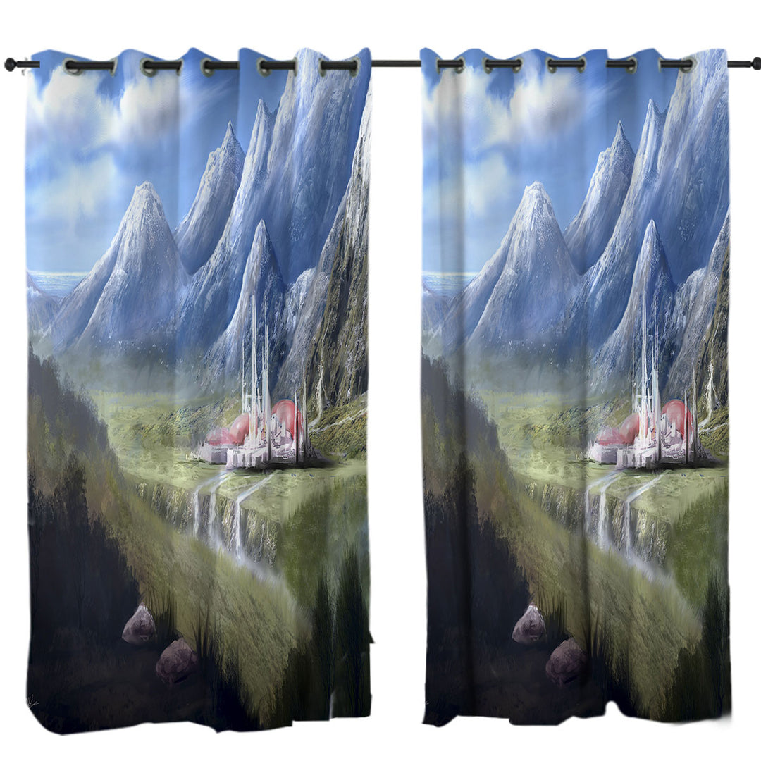 Window Curtains with The City of Kiria Fantasy Art