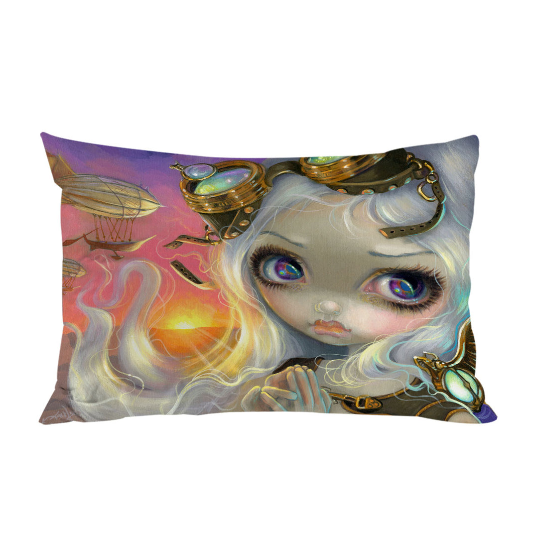 Windswept Lovely Steampunk Beautiful Girl at Sunset Pillow Case Covers