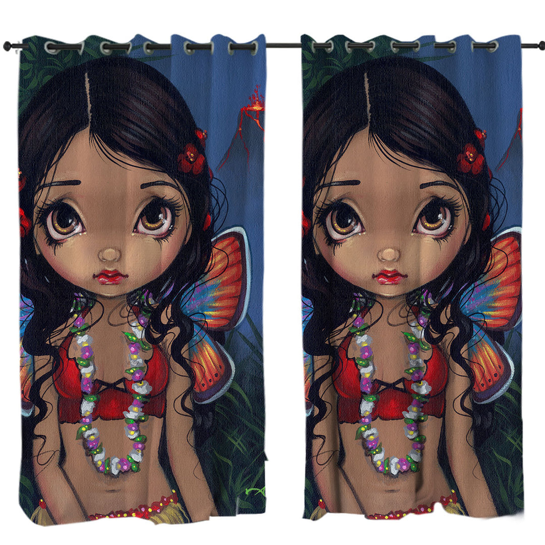 Winged Tiki Hula Girl Hawaiian Volcano Fairy Curtain