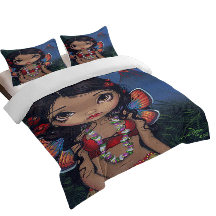 Winged Tiki Hula Girl Hawaiian Volcano Fairy Duvet Cover