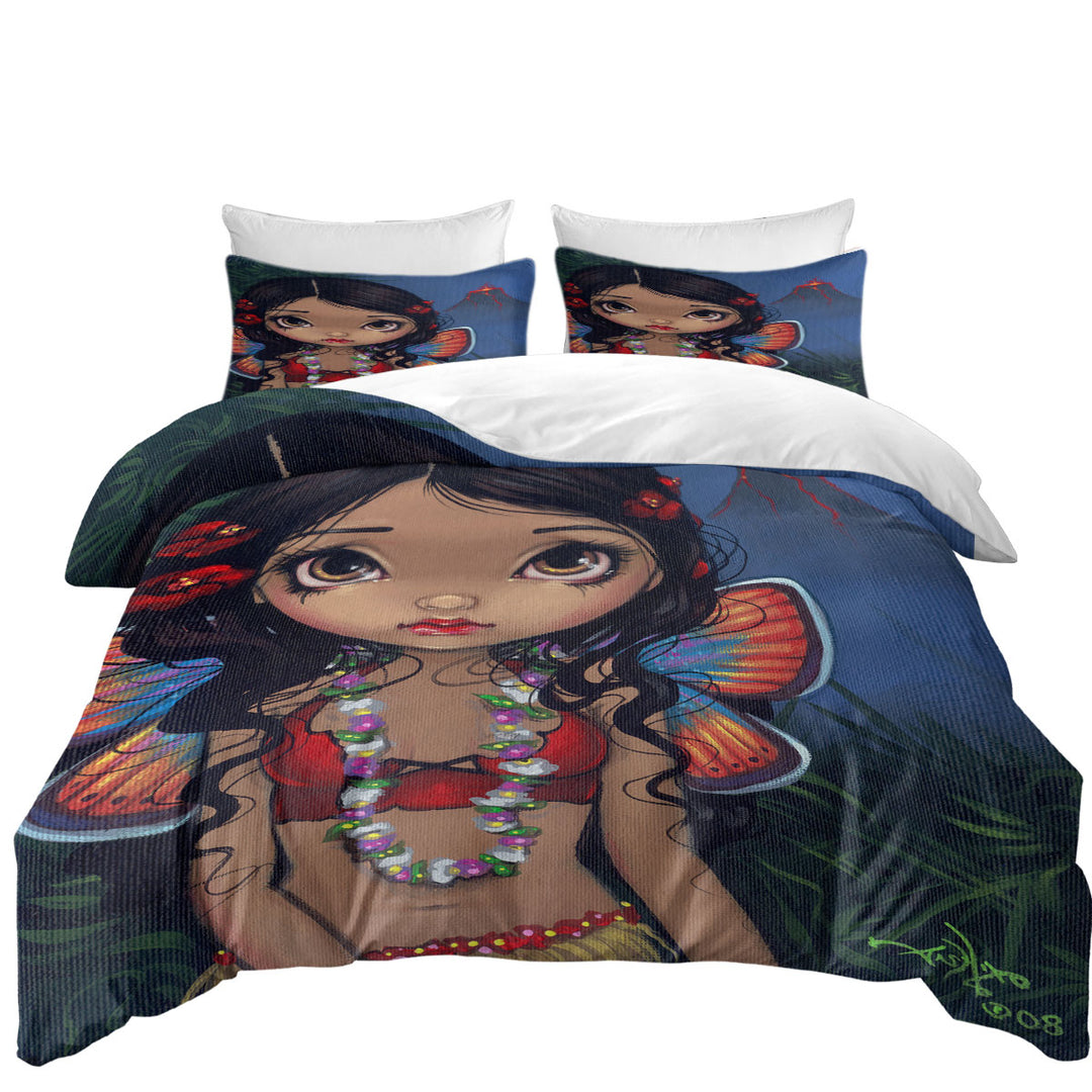 Winged Tiki Hula Girl Hawaiian Volcano Fairy Duvet Covers