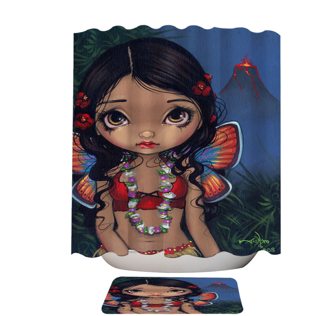 Winged Tiki Hula Girl Hawaiian Volcano Fairy Shower Curtains