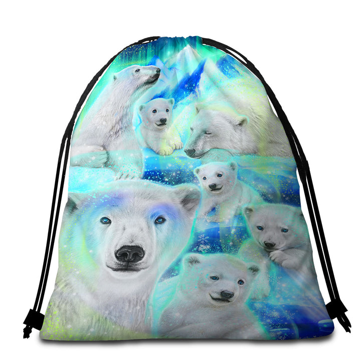 Winter Aurora Art Day Dream Polar Bears Beach Towels and Bags Set