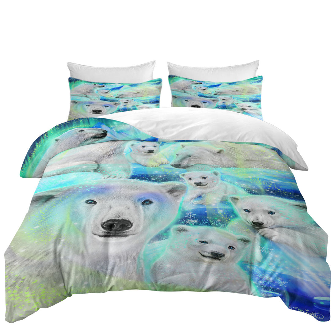 Winter Aurora Art Day Dream Polar Bears Comforter Cover