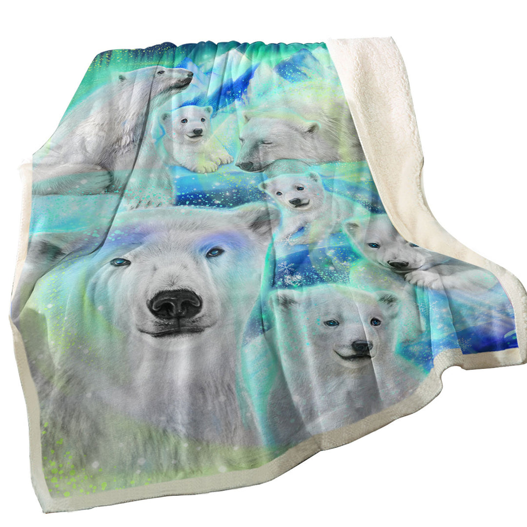 Winter Aurora Art Day Dream Polar Bears Fleece Blankets