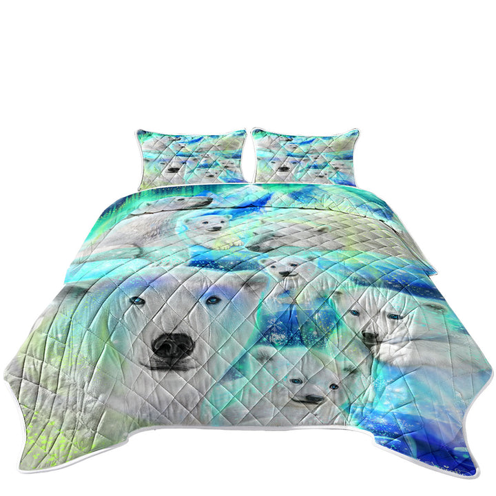 Winter Aurora Art Day Dream Polar Bears King Size Quilt Sets