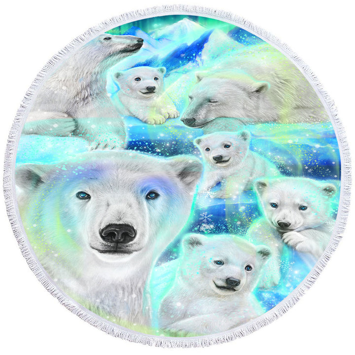 Winter Aurora Art Day Dream Polar Bears Microfibre Beach Towels