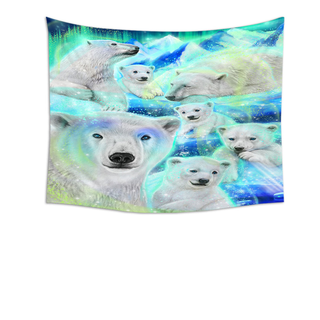 Winter Aurora Art Day Dream Polar Bears Tapestry Wall Decor