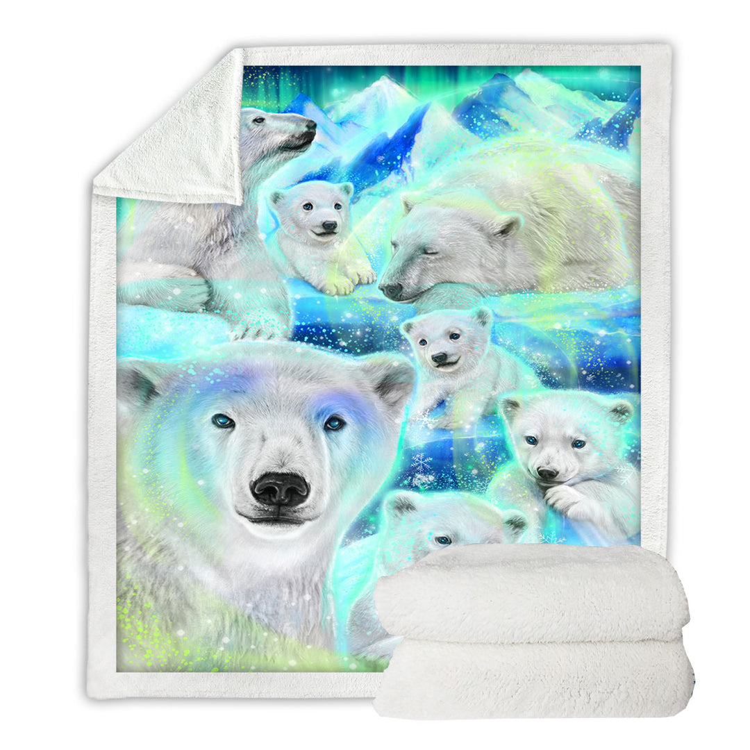 Winter Aurora Art Day Dream Polar Bears Throw Blanket