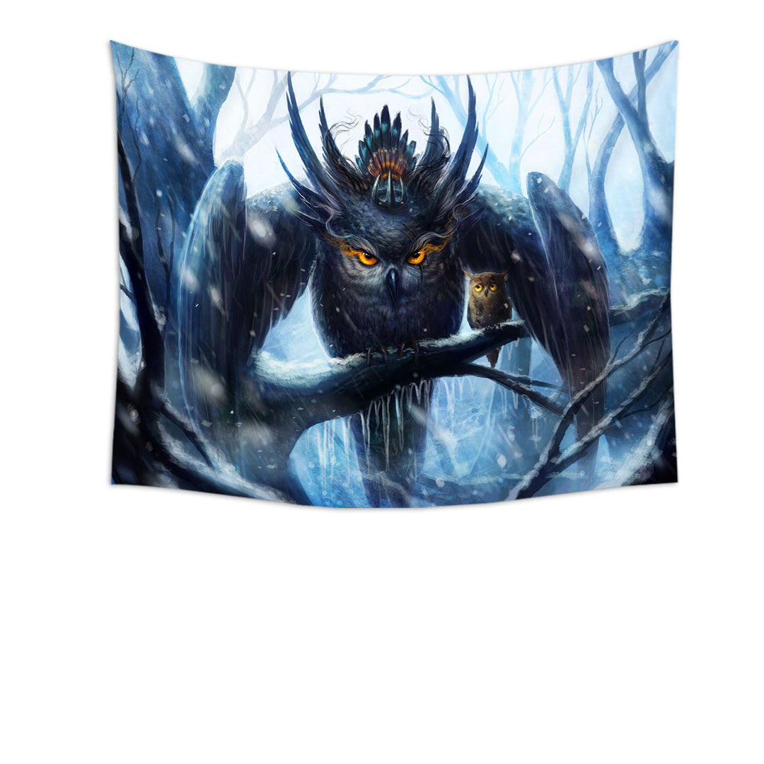 Winter Forest Mother Owl Tapestry