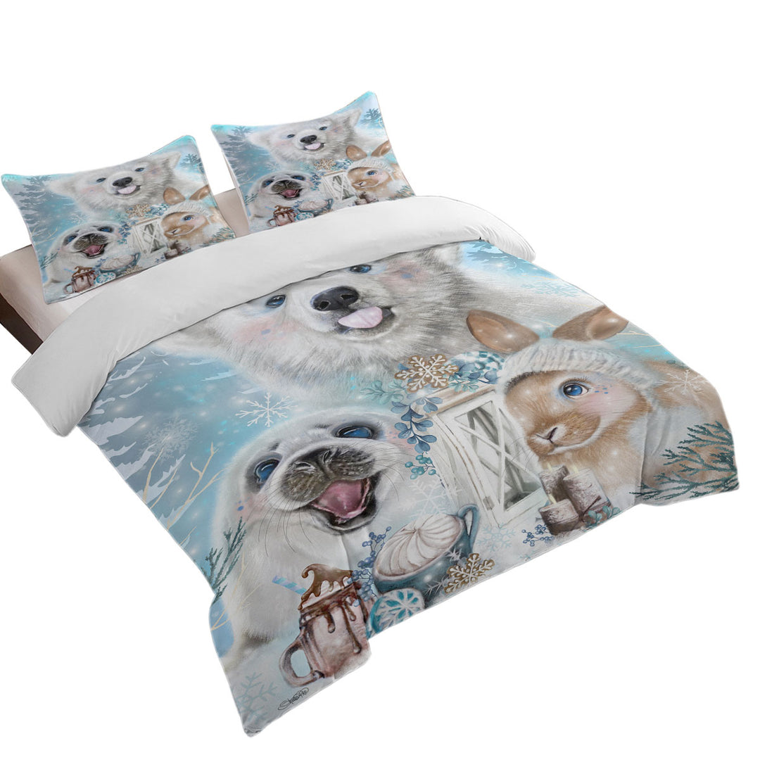 Winter Snowflake Kisses Polar Bear Seal and Bunny Coverlets