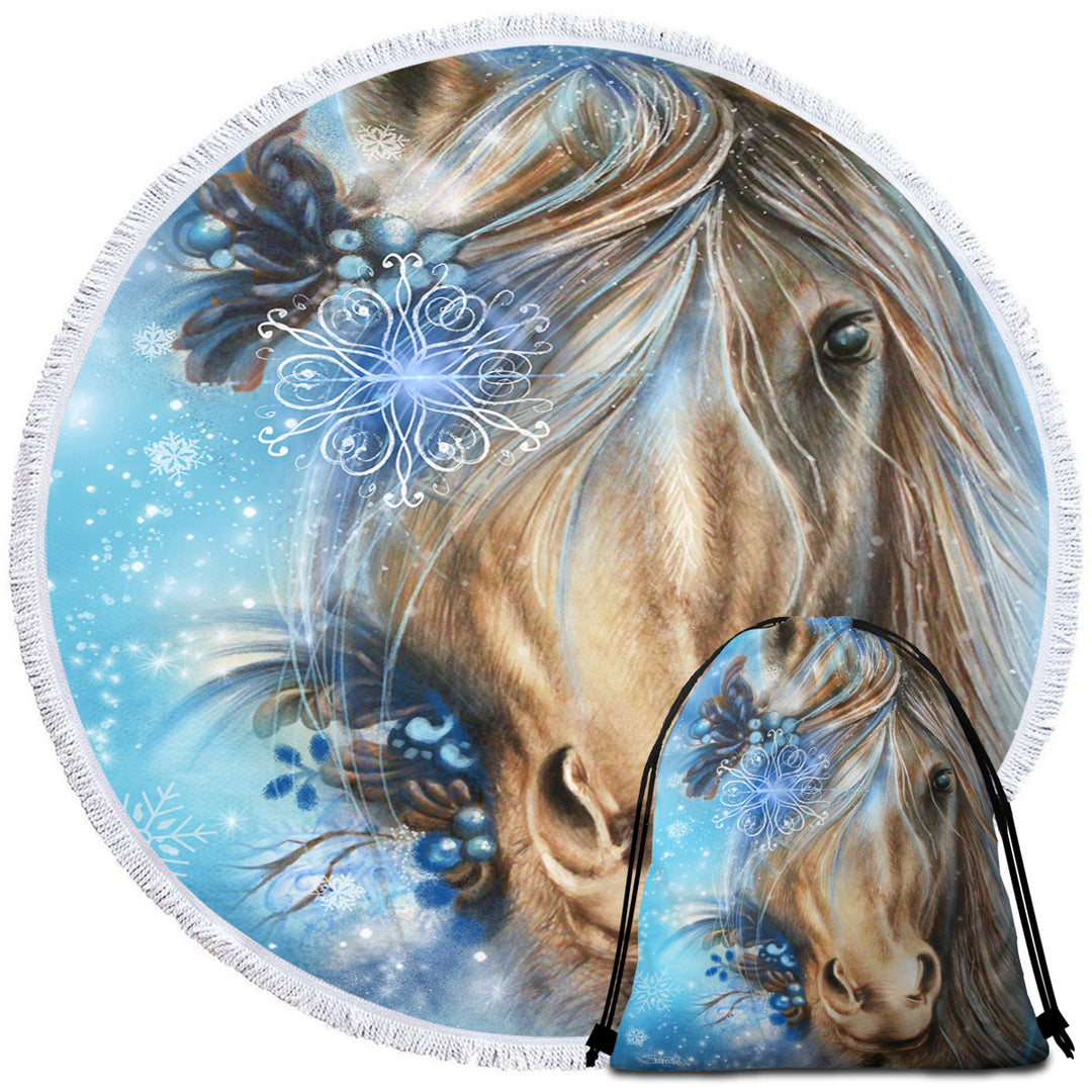 Winter Snowflake Pretty Blue Horse Beautiful Beach Towels