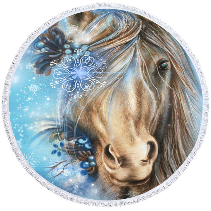 Winter Snowflake Pretty Blue Horse Big Beach Towels