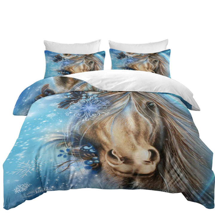 Winter Snowflake Pretty Blue Horse Duvet Cover