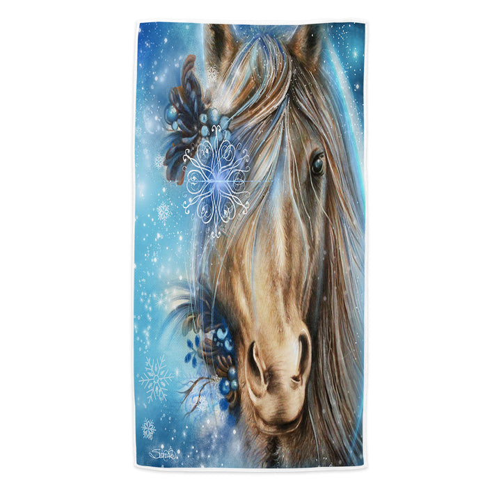 Winter Snowflake Pretty Blue Horse Microfibre Beach Towels