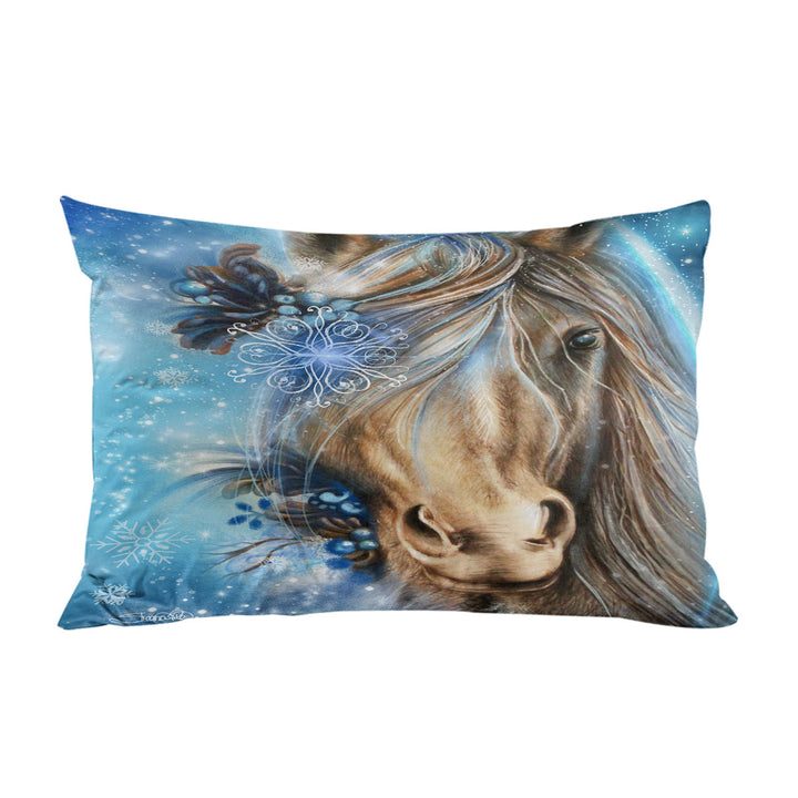 Winter Snowflake Pretty Blue Horse Pillow Cases