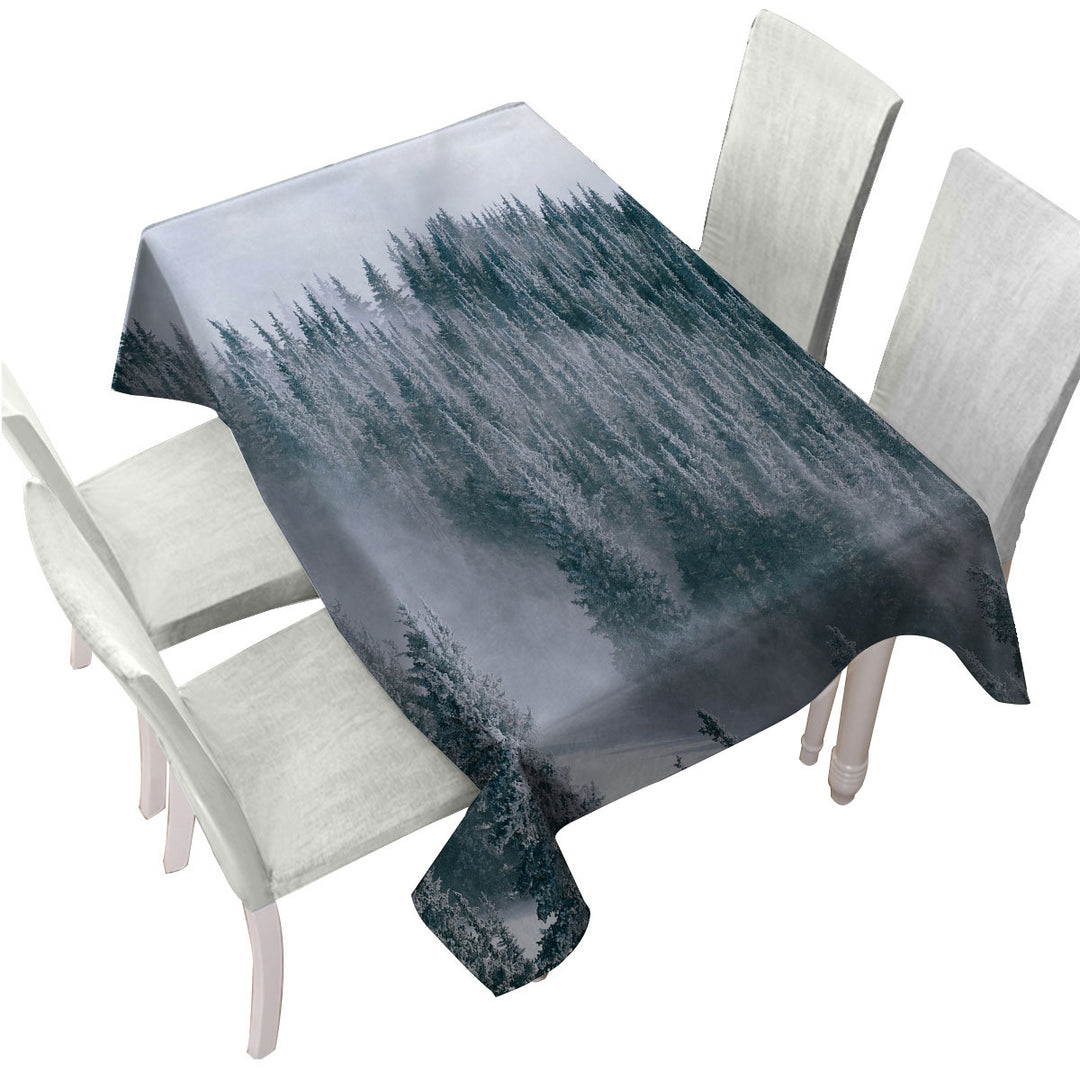 Winter Snowy Mountain Forest Tablecloth