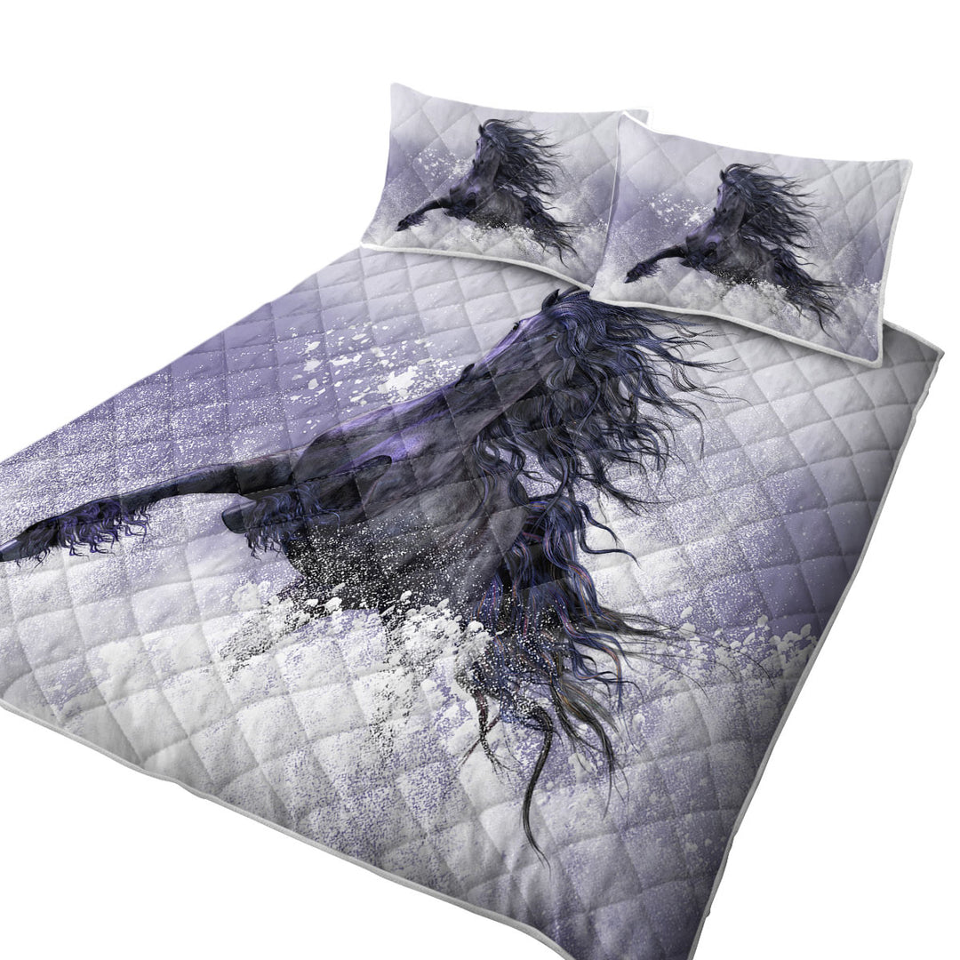 Winter Thunder Snow Running Wild Black Horse Coverlet