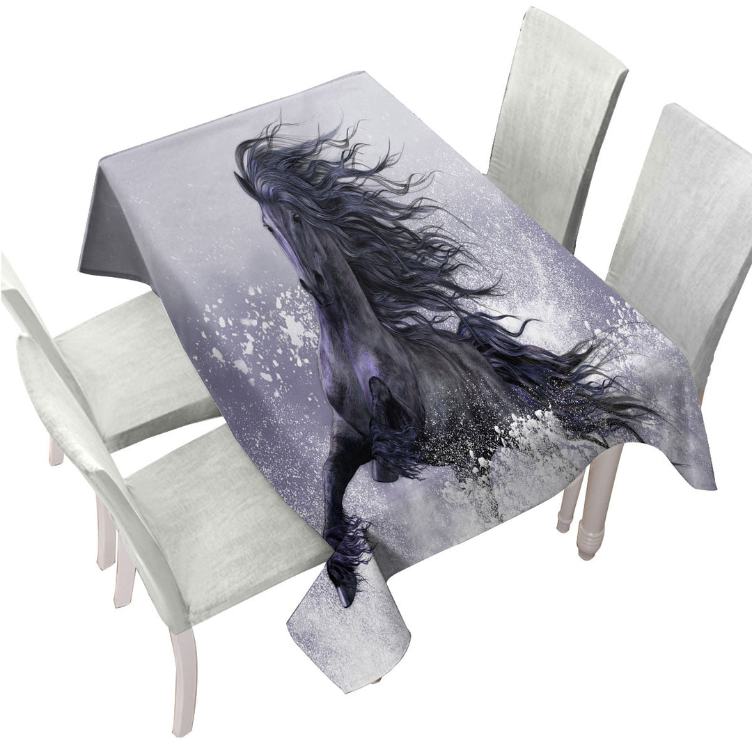 Winter Thunder Snow Running Wild Black Horse Custom tablecloths