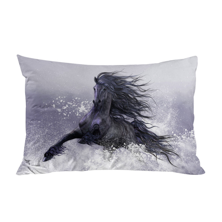 Winter Thunder Snow Running Wild Black Horse Pillowcase