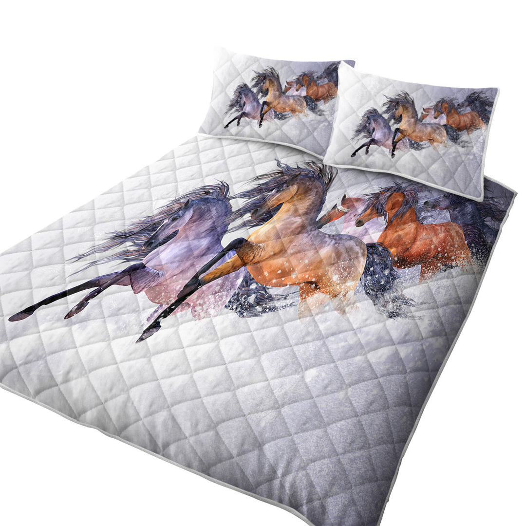 Winters Flight Snow Running Wild Horses King Quilt