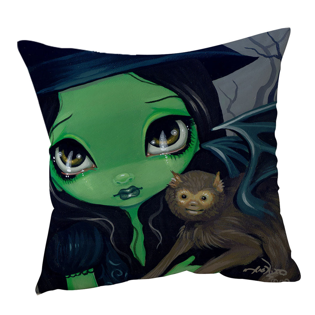 Witch Cushion Covers Faces of Faery _36 Green Witch and Winged Monkey