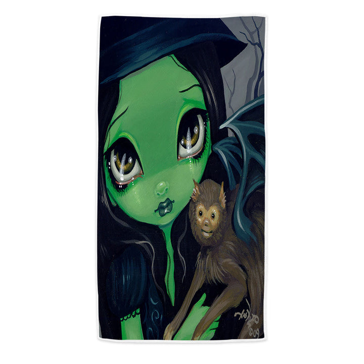 Witch Pool Towels Faces of Faery _36 Green Witch and Winged Monkey