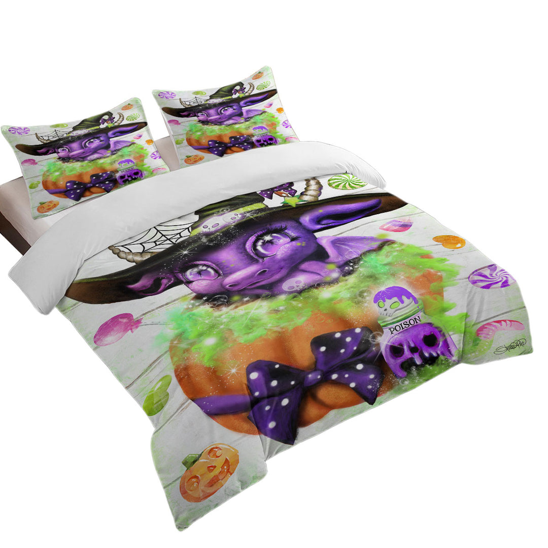 Witchy Halloween Lil Dragon Duvet Cover Queen