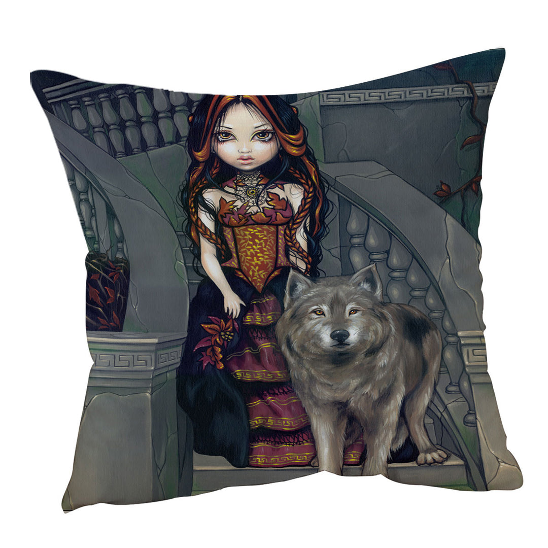 Wolf Countess an Aristocratic Beautiful Girl Cushion Cover