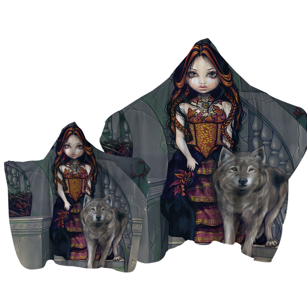 Wolf Countess an Aristocratic Beautiful Girl Hooded Beach Towel