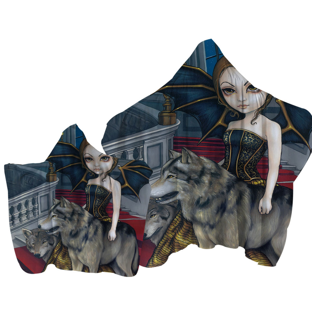 Wolf Manor Elegant Fairy Walking in the Mansion Towel Hoodie