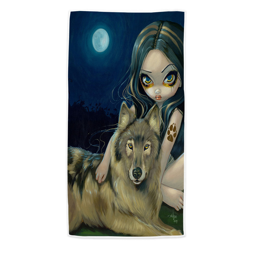 Wolf Moon Beautiful Girl Beach Towel