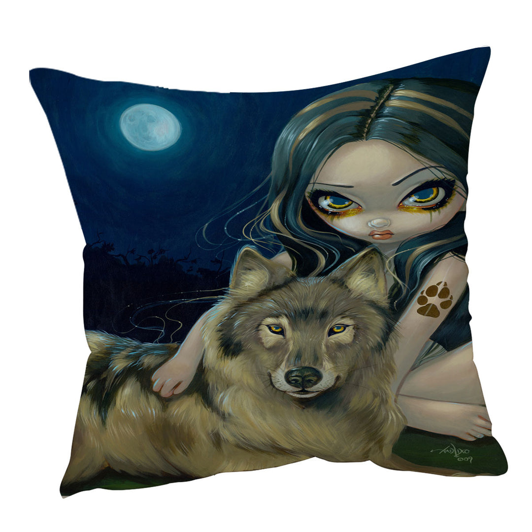 Wolf Moon Beautiful Girl Cushions