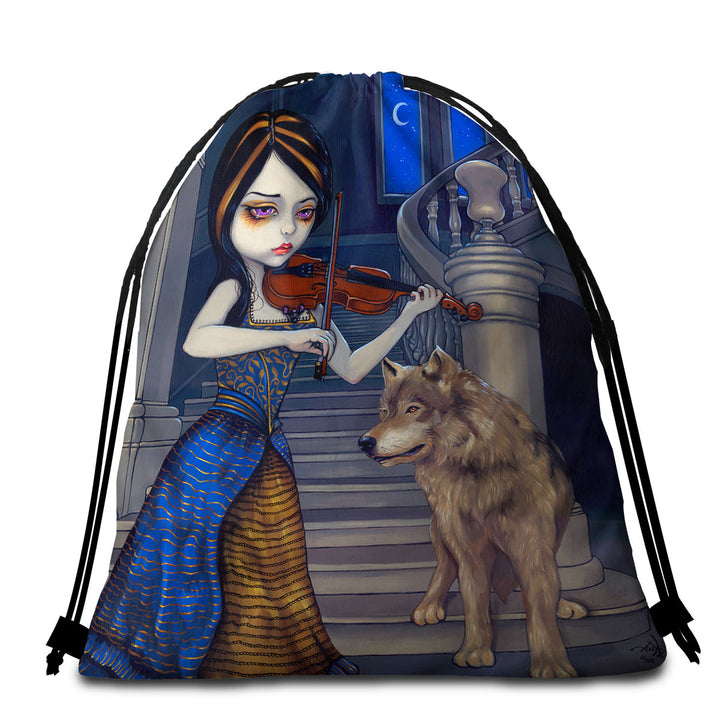 Wolf Song Gothic Beautiful Girl Playing a Violin Microfiber Towels for Travel