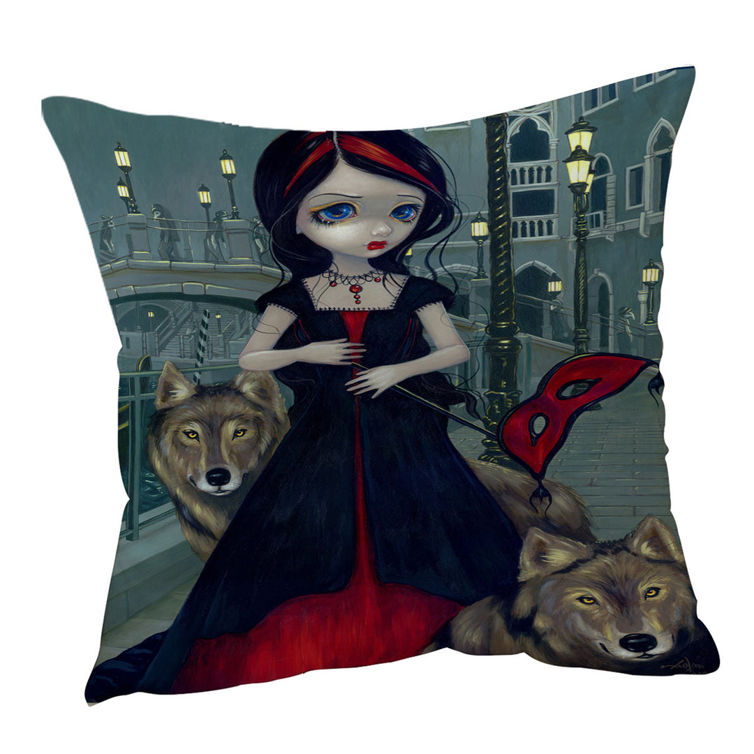 Wolves of Venice Gothic Maiden and Her Wolves Cushion Cover