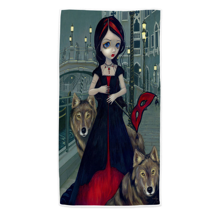 Wolves of Venice Gothic Maiden and Her Wolves Pool Towels