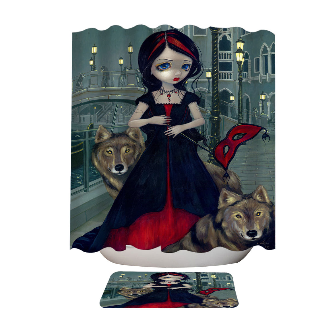 Wolves of Venice Gothic Maiden and Her Wolves Shower Curtain