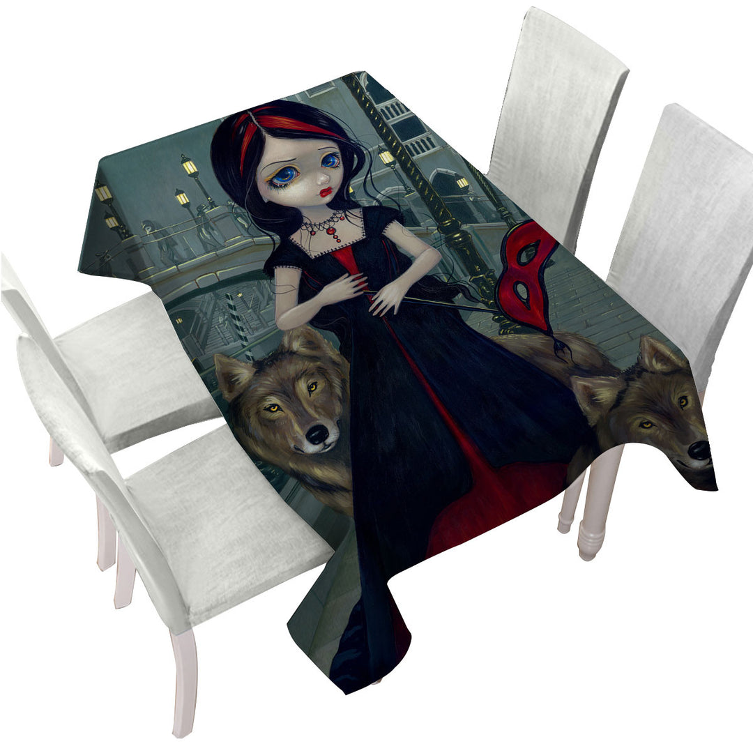 Wolves of Venice Gothic Maiden and Her Wolves Table Cover