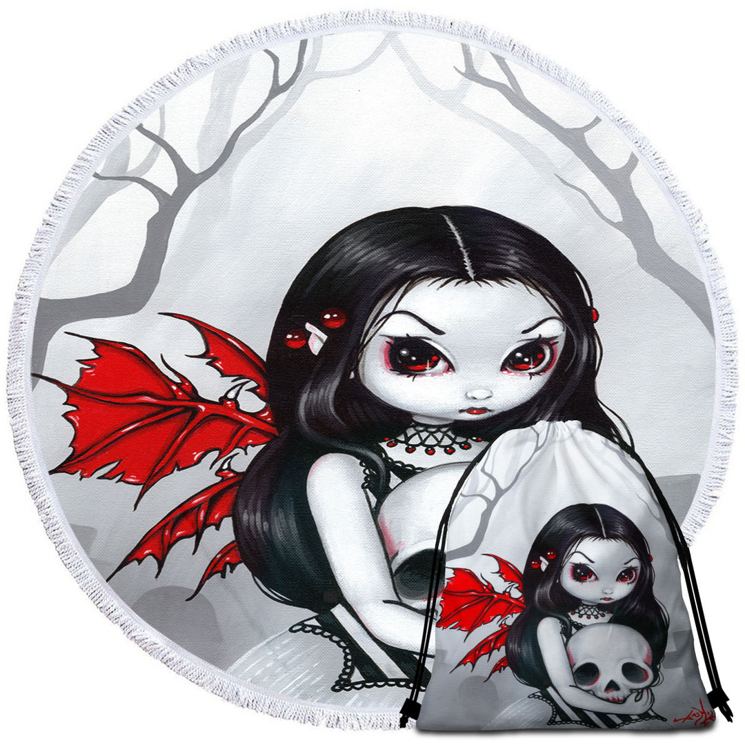 Womens Beach Towel Goth Fairy a Walk Through the Cemetery