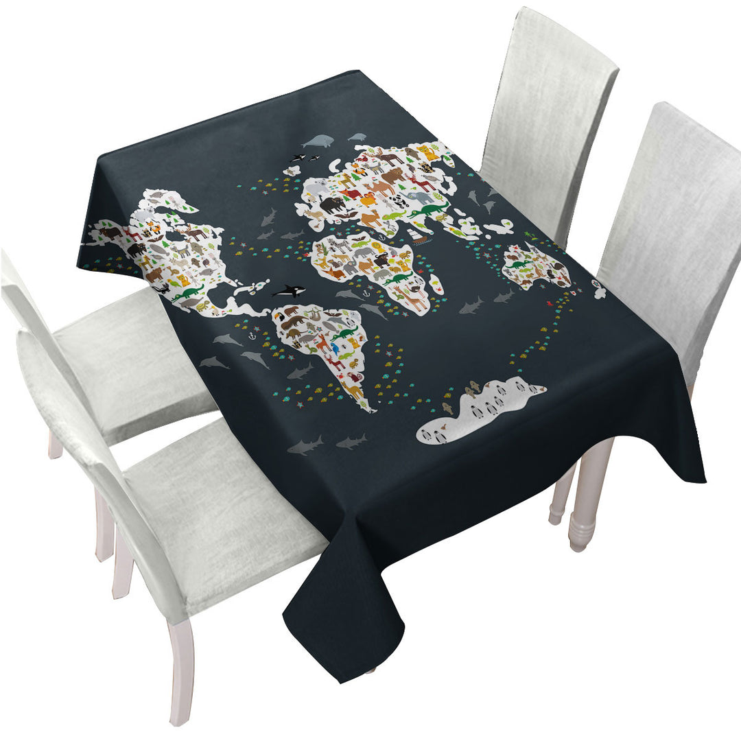 World Map for Children with Animals Tablecloths